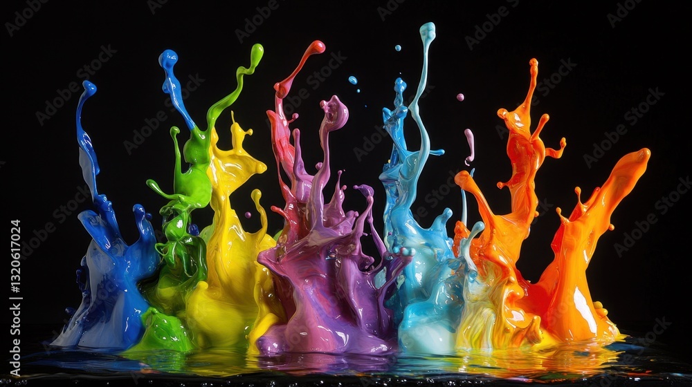 Vibrant paint splashes suspended in water, forming mesmerizing swirling patterns in an explosion of color. Vibrant paint splashes suspended in water, forming mesmerizing swirling patterns in an explosion of color.