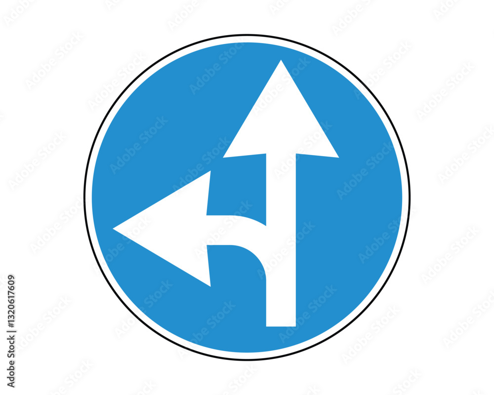 Mandatory Direction Road Sign - Forward or Left Turn Traffic Regulation - High Quality Vectorial Graphic Mandatory Direction Road Sign - Forward or Left Turn Traffic Regulation - High Quality Vectorial Graphic