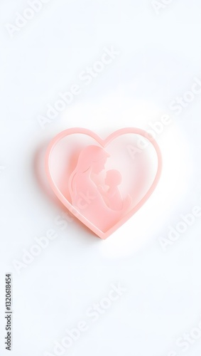 Minimalist heart-shaped pin with pink swirls on a clean white background. Delicate love accessory concept.