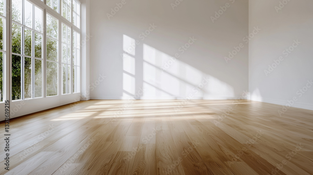 Fototapeta premium Bright room featuring a large window that invites natural light into a minimalist space for renting equipment