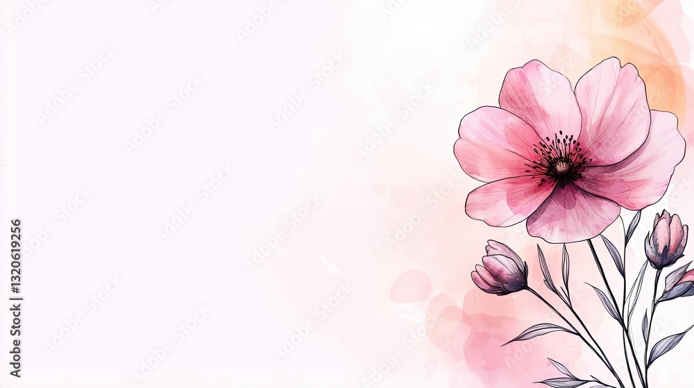 Naklejka premium Floral illustration abstract background idea. A beautiful watercolor flower with delicate petals and soft pastel colors.