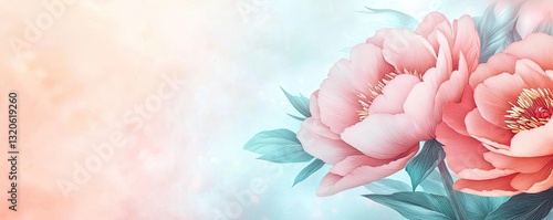 Floral illustration abstract background idea. Elegant peony flowers with soft pastel background for artistic visuals.