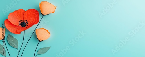 Floral illustration abstract background idea. Colorful paper flowers create a vibrant floral display against a blue background.