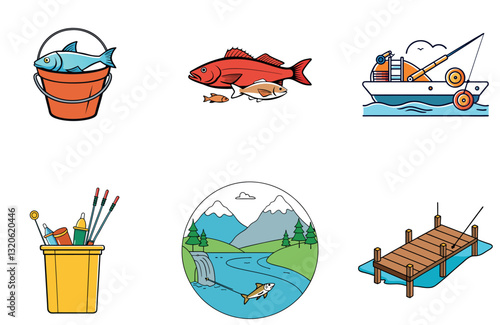 Fishing Lure Bundle. Vibrant Color Collection Icons