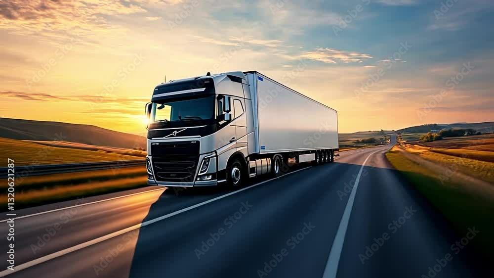 Rolling Forward: A long-haul truck navigates a picturesque highway under a vibrant sunrise. Capturing a sense of mobility, efficiency, and the vastness of the open road. Rolling Forward: A long-haul truck navigates a picturesque highway under a vibrant sunrise. Capturing a sense of mobility, efficiency, and the vastness of the open road.