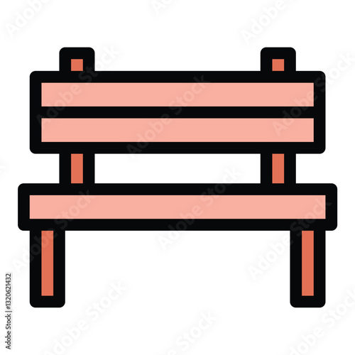 Park bench icon in flat line style representing relaxation outdoor seating and public spaces ideal for park recreation and urban concepts.