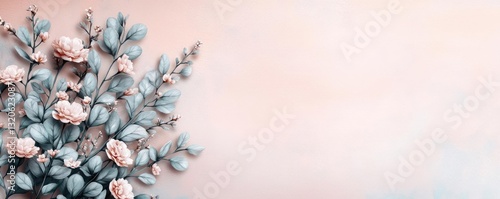 Floral illustration abstract background idea. Delicate floral arrangement featuring blossoms and leaves against a soft pastel backdrop.