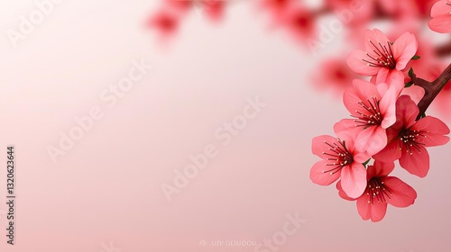 Floral illustration abstract background idea. Delicate pink cherry blossom branch against a soft gradient background.