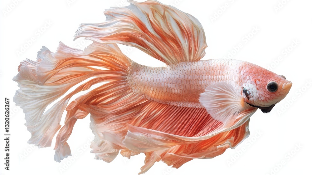 Fototapeta premium Realistic photography of a betta fish swimming in ocean waves isolated on a white background for artistic representation
