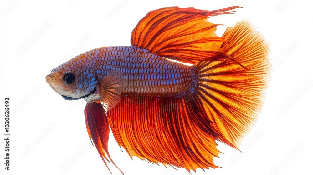 Fototapeta premium Elegant photography of a siam fish swimming gracefully isolated on a white background for art and decoration purposes