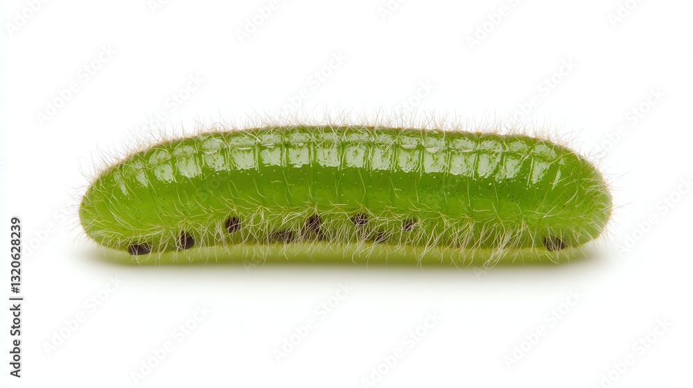 Green Caterpillar Crawling Isolated on White Background Macro Image Green Caterpillar Crawling Isolated on White Background Macro Image