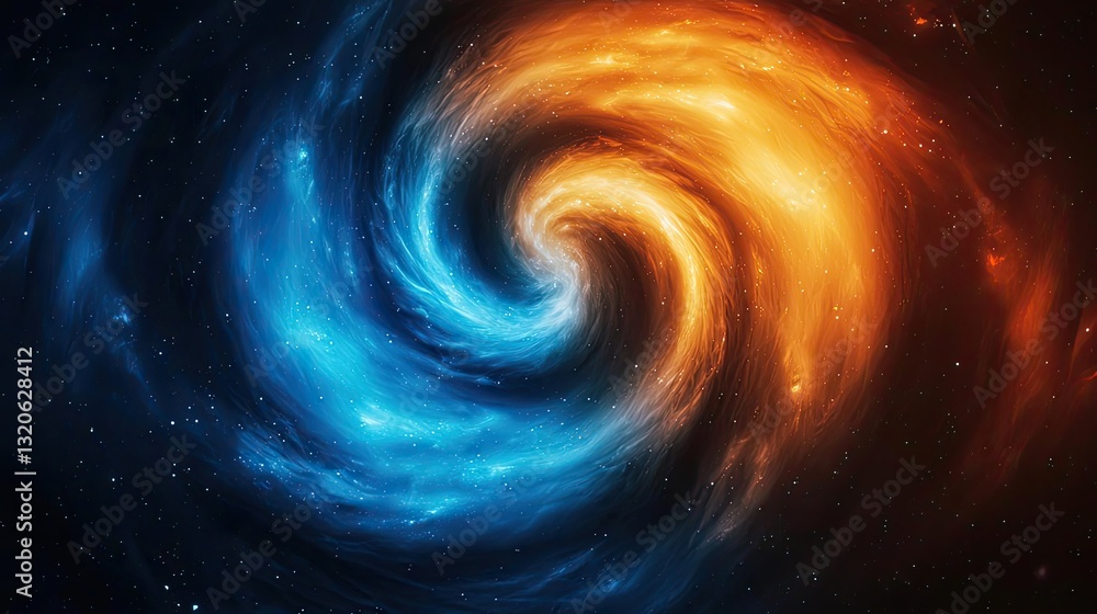Vibrant color art abstract background idea. Vibrant cosmic whirlpool blending blue and orange hues, evoking celestial mystery. Vibrant color art abstract background idea. Vibrant cosmic whirlpool blending blue and orange hues, evoking celestial mystery.