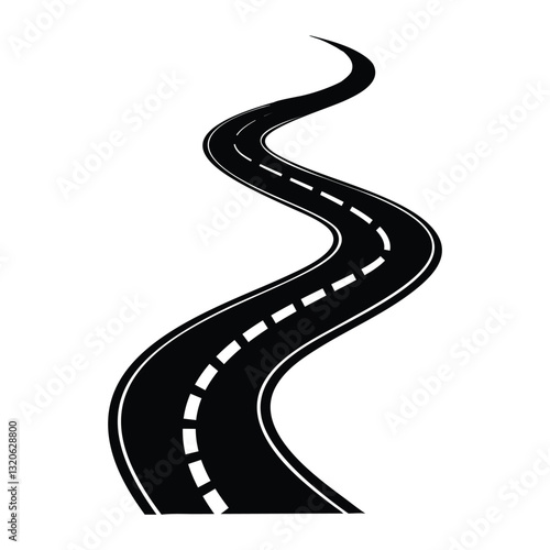 Winding road silhouette vector, curvy highway symbol, curved path design,