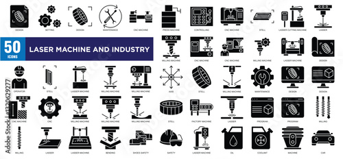 Laser Machine And Industry Glyph Icon Set
