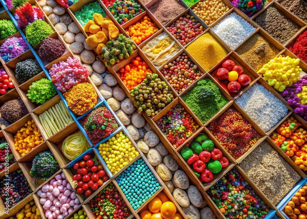 Obraz premium Aerial View of Colorful Candy Display at Outdoor Market
