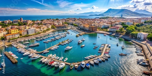 Aerial View of Darsena di Torre del Greco, Naples, Italy: Harbor, Boats, Coastal Cityscape
