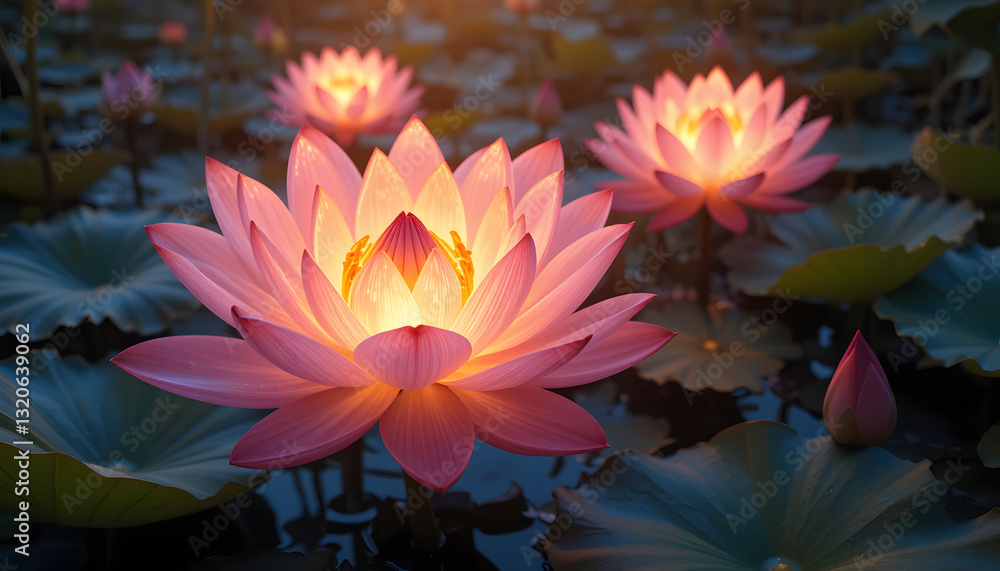 amazing glowing lotus flowers in lotus pond made with generative ai amazing glowing lotus flowers in lotus pond made with generative ai