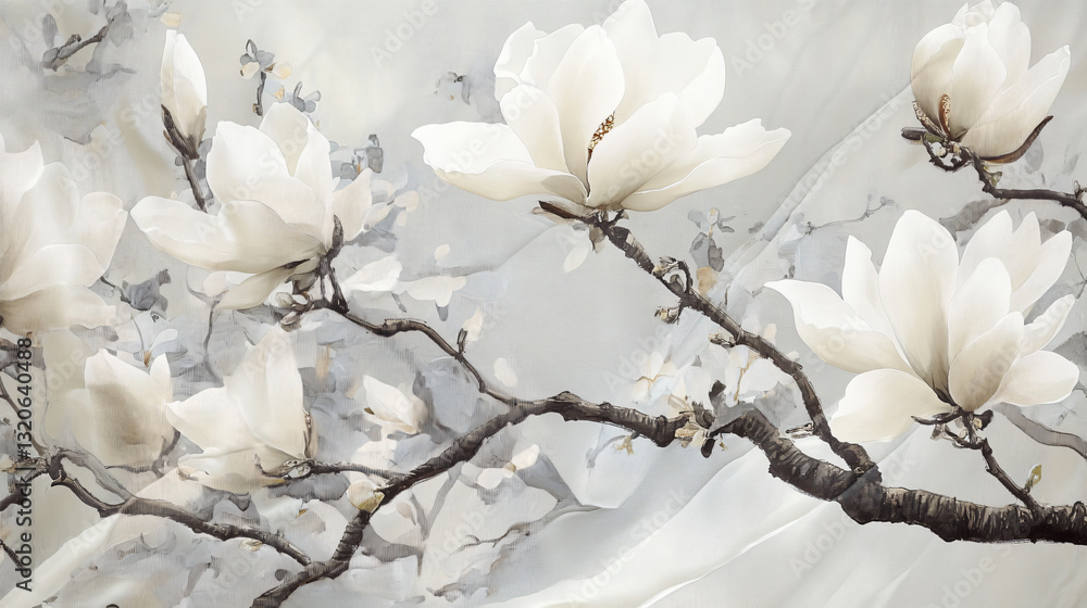 Traditional Chinese magnolia painting delicate floral brushwork soft ink wash elegant botanical composition cultural heritage refined artistic expression timeless nature artwork aesthetic vision Traditional Chinese magnolia painting delicate floral brushwork soft ink wash elegant botanical composition cultural heritage refined artistic expression timeless nature artwork aesthetic vision