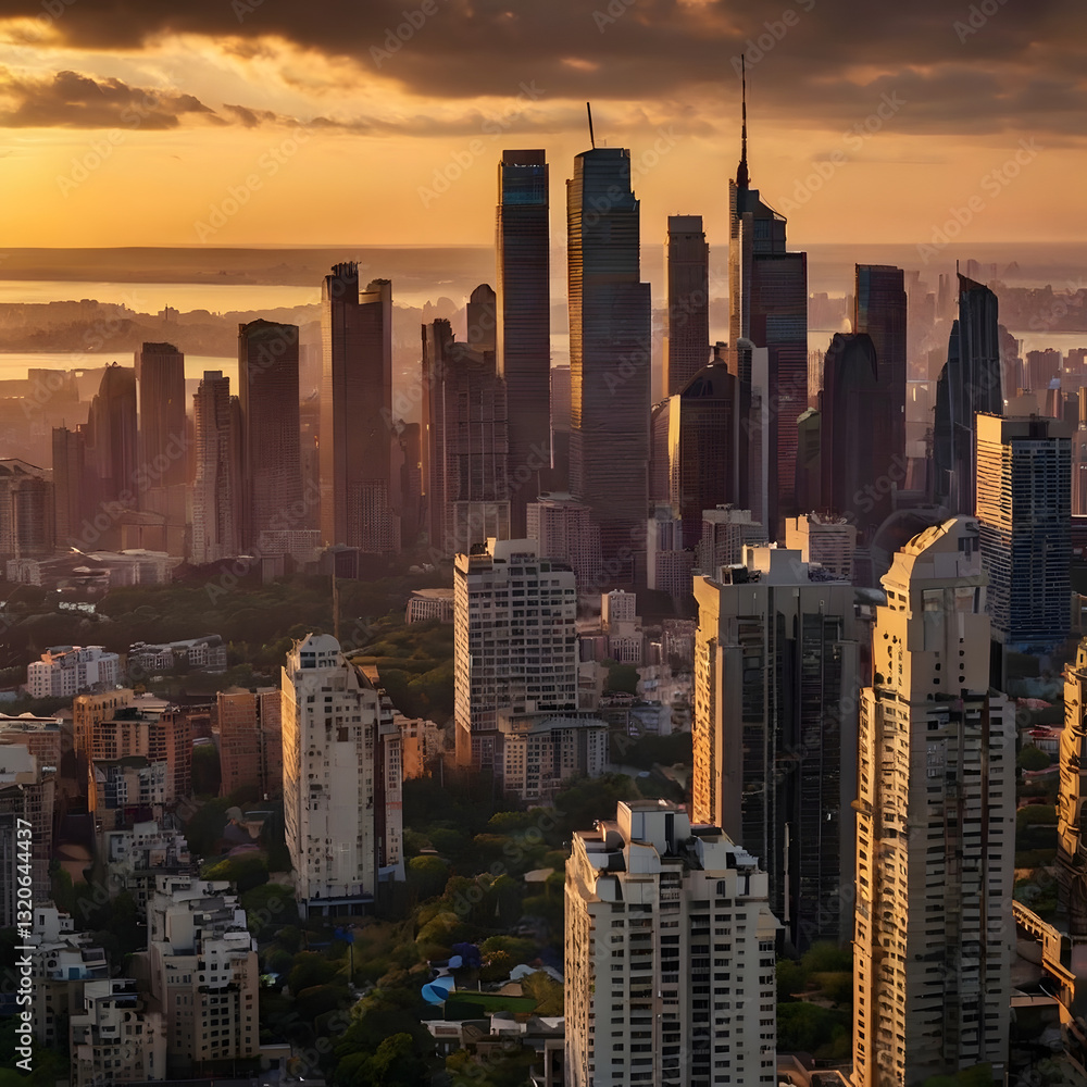 Fototapeta premium Sunset Over City Skyline