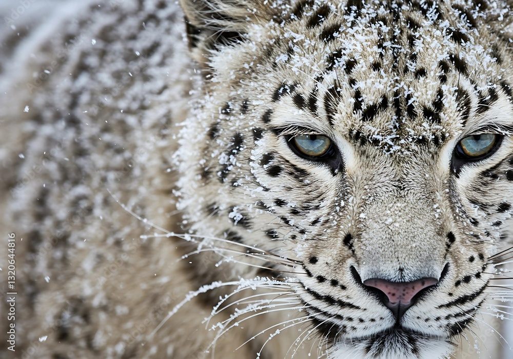 Naklejka premium Leopard Face in Snowy Wilderness
