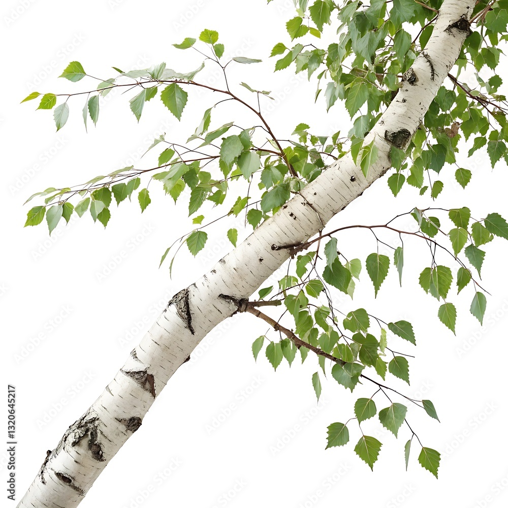Fototapeta premium Tree with green leaves and a white trunk