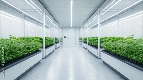 Indoor Hydroponic Farming System with Lush Green Plants and Modern Technology in Bright Environment