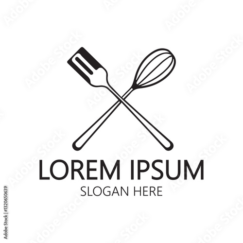 a black and white logo with a crown and fork and spoon