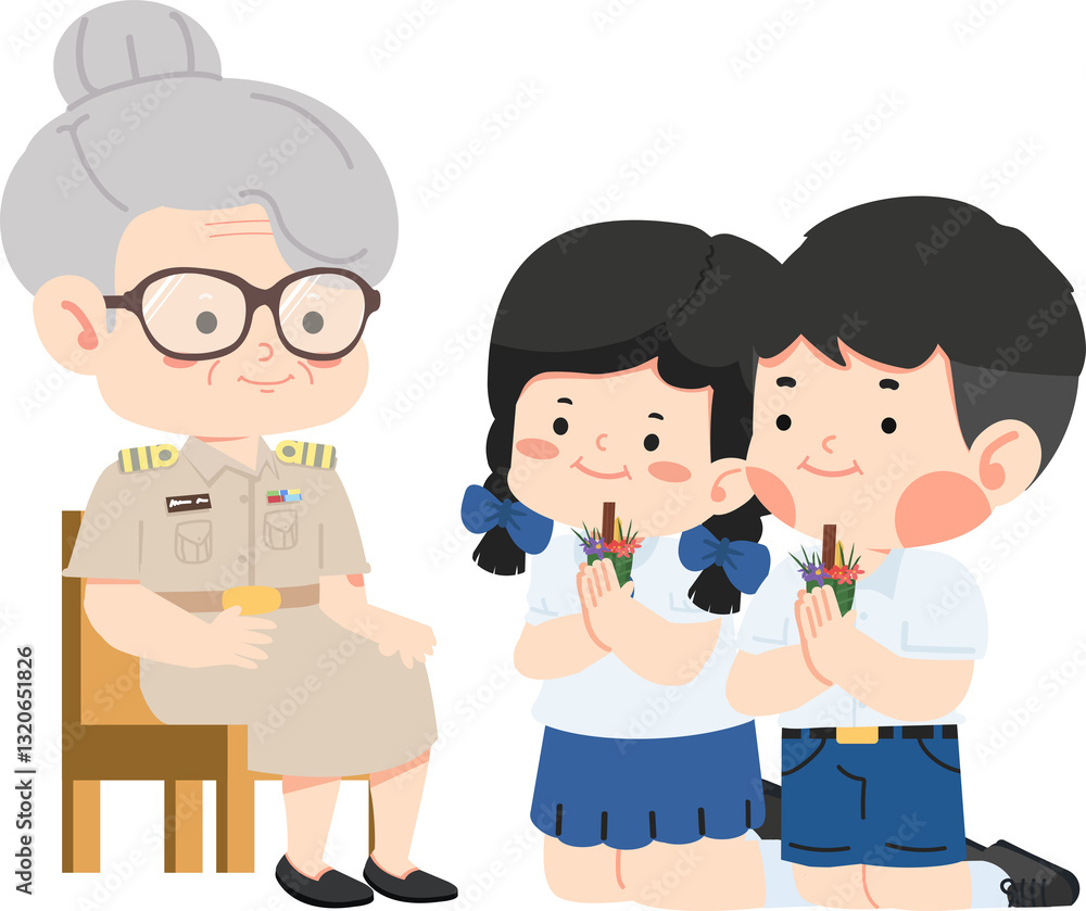 Kids is paying respect to the teacher cartoon Kids is paying respect to the teacher cartoon
