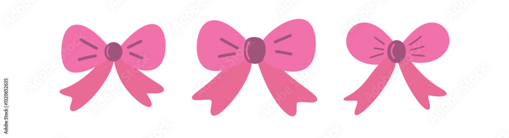 Set of Three Simple Hand Drawn Doodle Pink Ribbon Bows - Cute Coquette Vector Design Collection Set of Three Simple Hand Drawn Doodle Pink Ribbon Bows - Cute Coquette Vector Design Collection