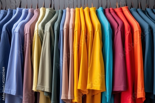 Wallpaper Mural Collection of vibrant polo shirts displayed neatly on hangers in a retail setting Torontodigital.ca