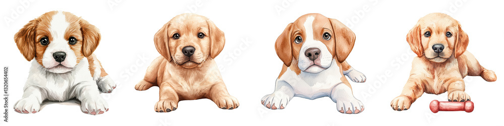 Adorable Puppy Dogs Playing and Posing on White Background Friendly Playful and Curious Canine Pets in Studio Shot Adorable Puppy Dogs Playing and Posing on White Background Friendly Playful and Curious Canine Pets in Studio Shot