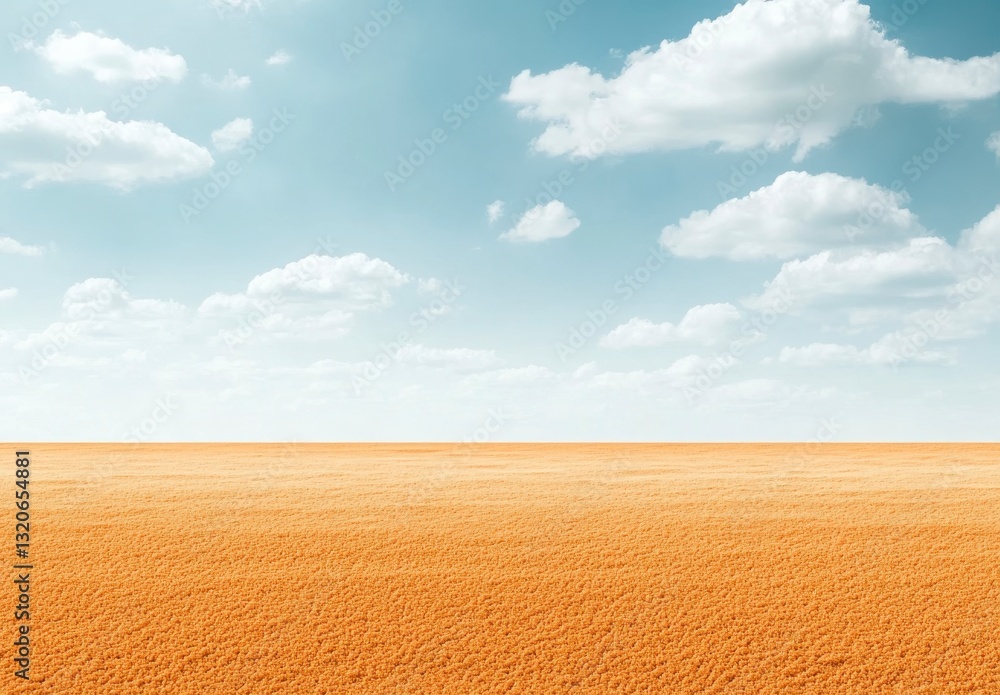 Naklejka premium Vast Golden Field Under Bright Blue Sky With Fluffy White Clouds