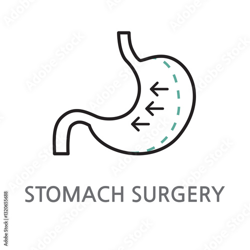 Stomach, Surgery, Gastric Surgery Icon. Edible 15. Stomach, Surgery, Gastric Surgery Line Illustration Icon on a white background. EPS, PNG, JPG