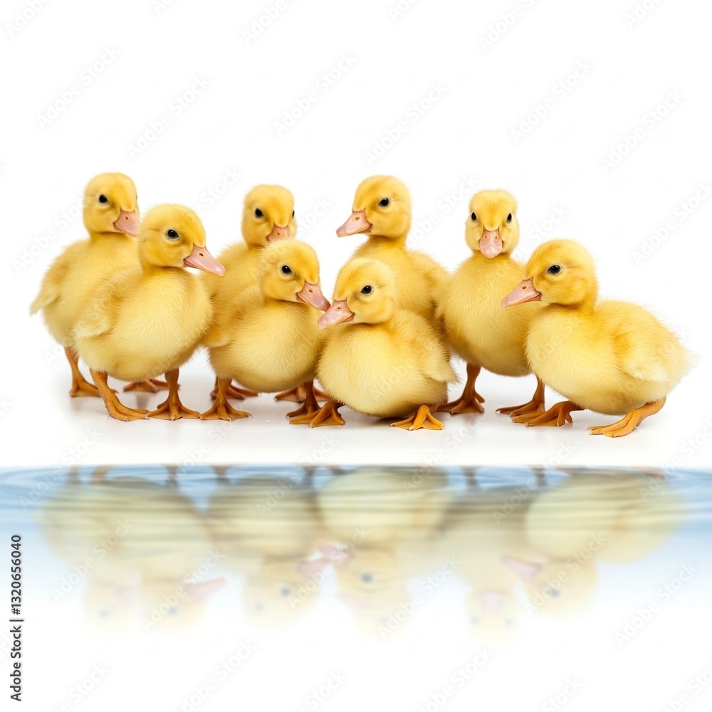cute yellow ducklings gather together in front of a white background cute yellow ducklings gather together in front of a white background
