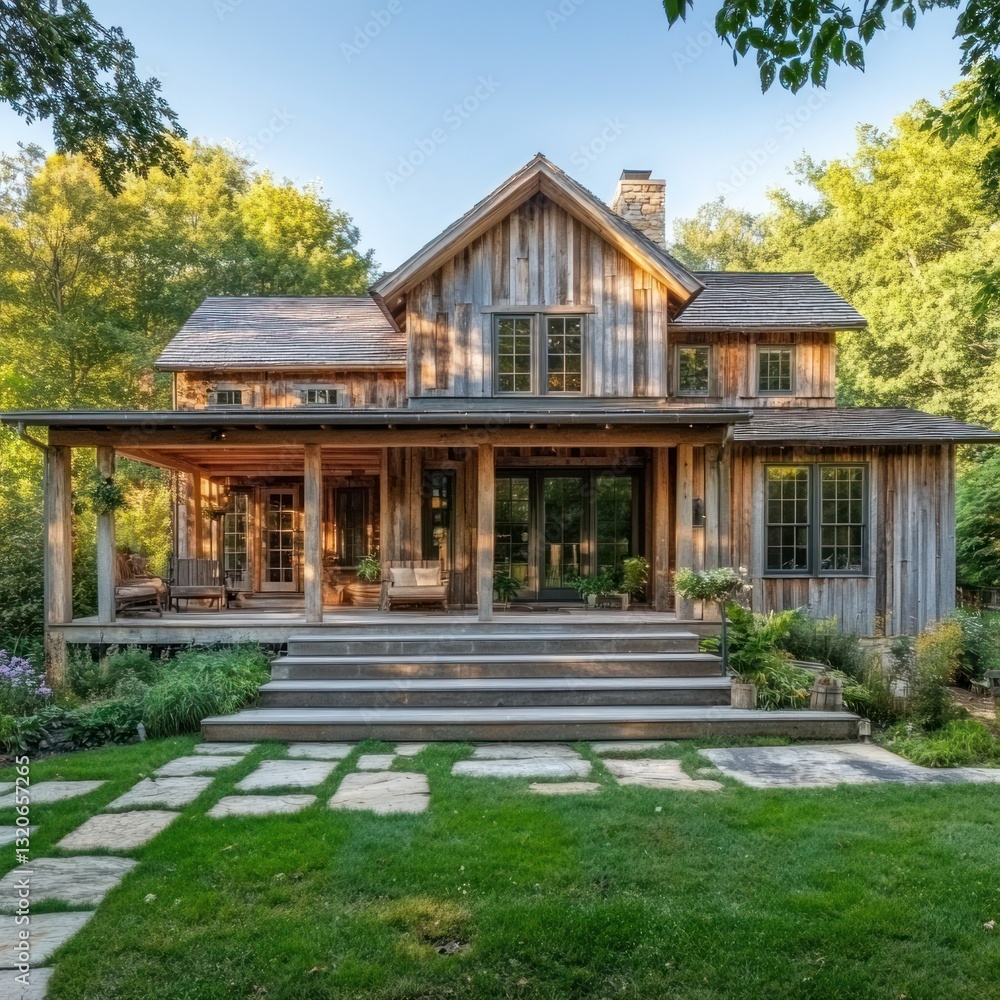 Rustic wooden farmhouse with porch Rustic wooden farmhouse with porch