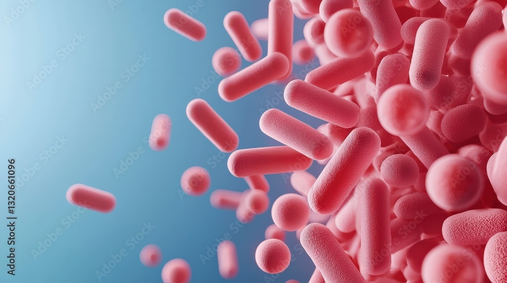 Fototapeta premium Ecological impact pollution recovery concept. Microbial structures depicted in vibrant colors.