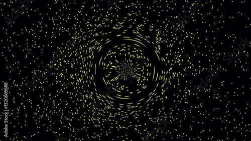 Stunning Cosmic Scene Featuring a Dark Black Hole Surrounded by a Brilliant Blue Accretion Disk and a Distant Planet Against a Starry Background
