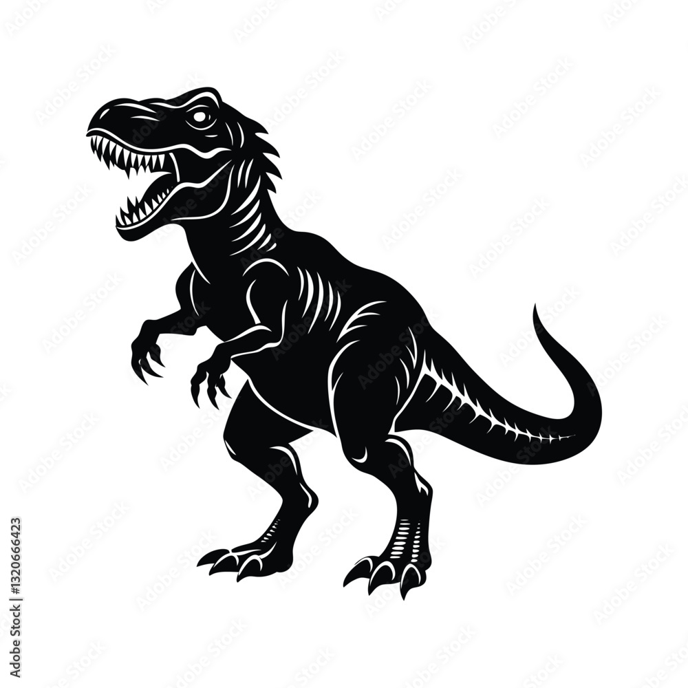 Obraz premium Fierce T-Rex dinosaur roaring silhouette isolated on white background