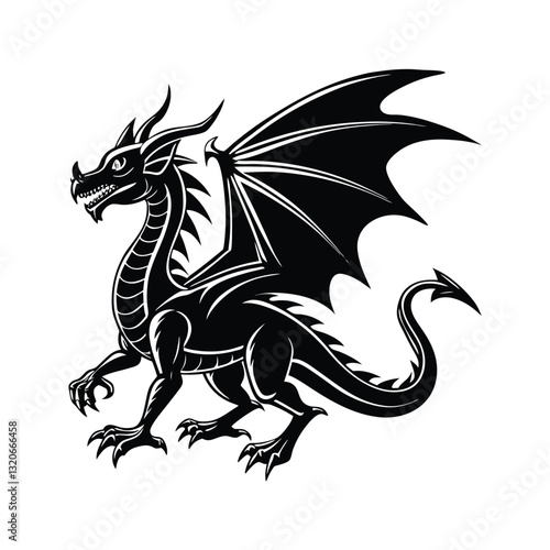 Wallpaper Mural Fierce winged dragon silhouette isolated on white background Torontodigital.ca