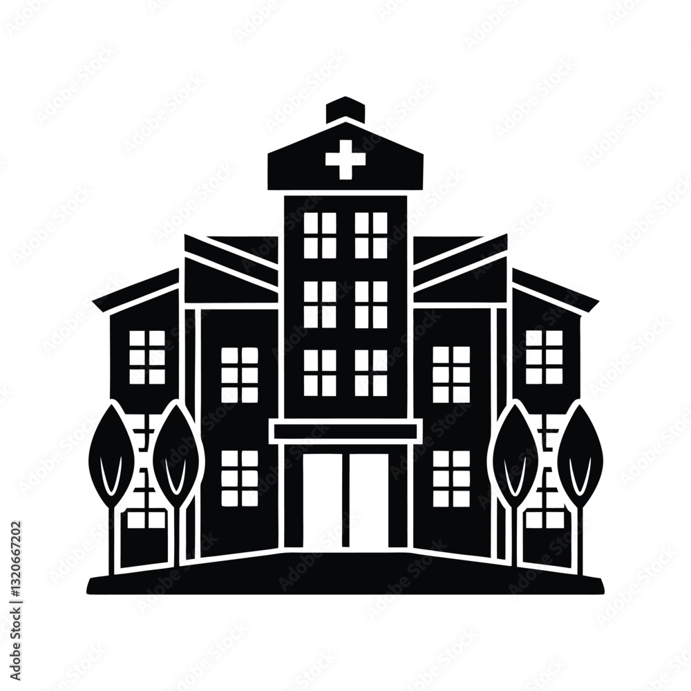 Fototapeta premium Medical center or clinic illustration silhouette isolated on white background