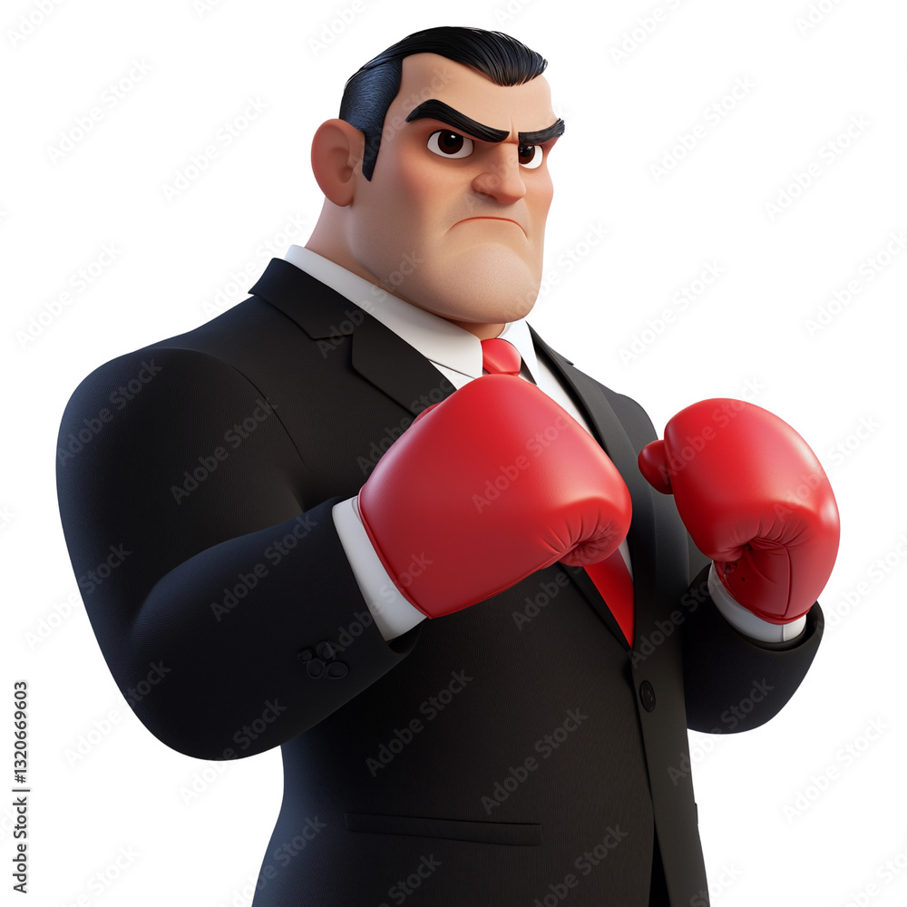 Animated businessman in boxing pose
