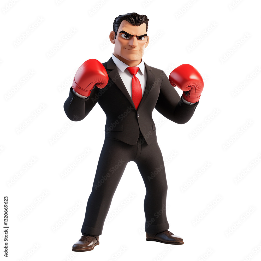 Strong businessman in boxing stance