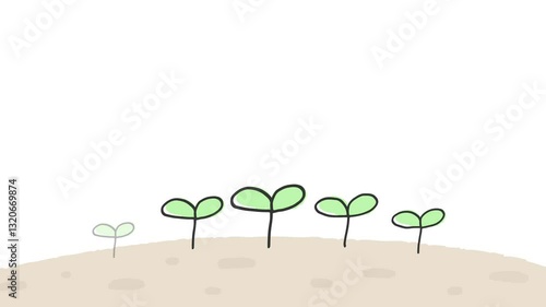 発芽する葉っぱの手書きアニメーション/白背景