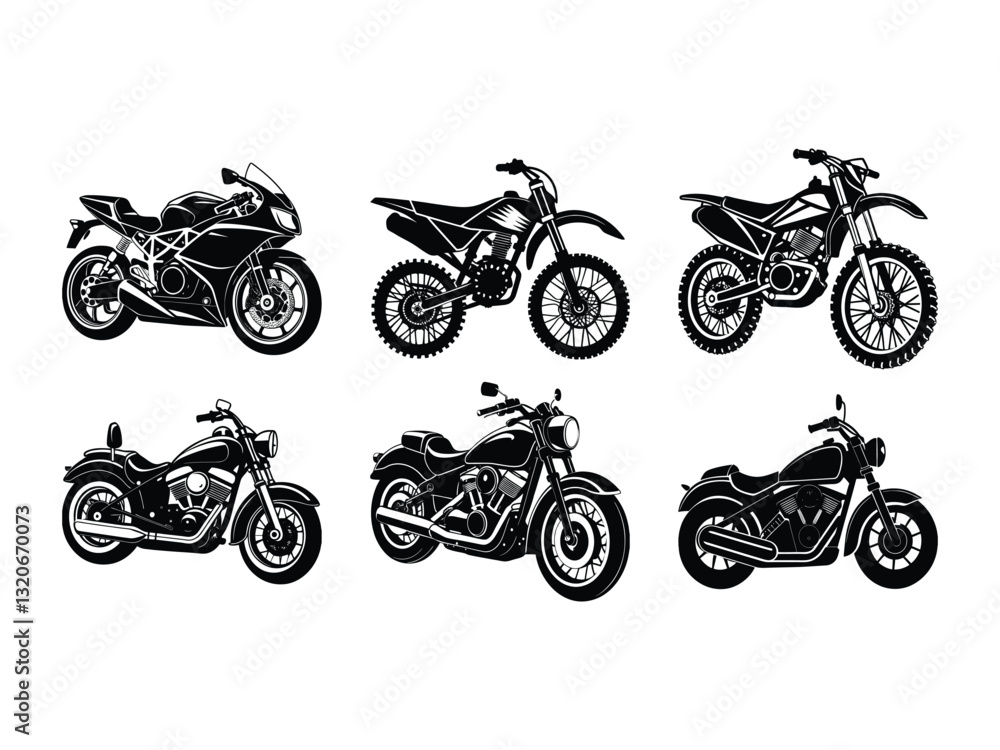 Obraz premium Sport and off-road motorcycle collection silhouette isolated on white background