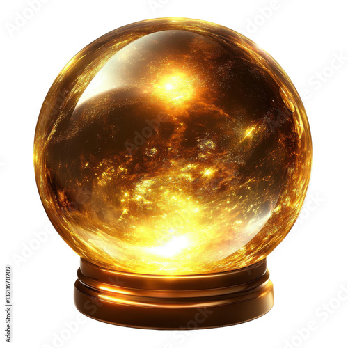 golden crystal ball with galaxy inside on transparent background