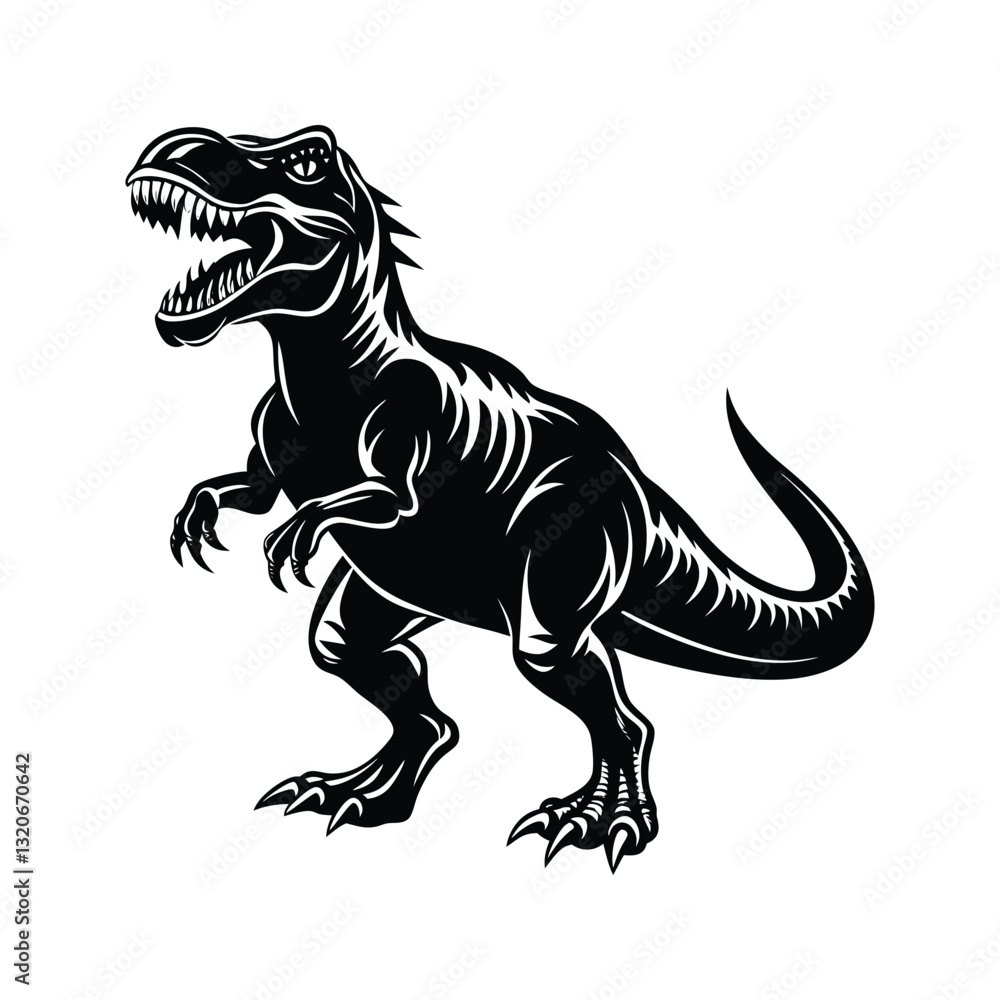 Tyrannosaurus rex standing in aggressive pose silhouette isolated on white background Tyrannosaurus rex standing in aggressive pose silhouette isolated on white background