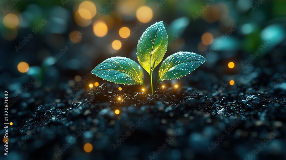 Glowing green recycling symbol above fertile soil with sprouting plants illustrates environmental sustainability and a circular economy. Glowing green recycling symbol above fertile soil with sprouting plants illustrates environmental sustainability and a circular economy.