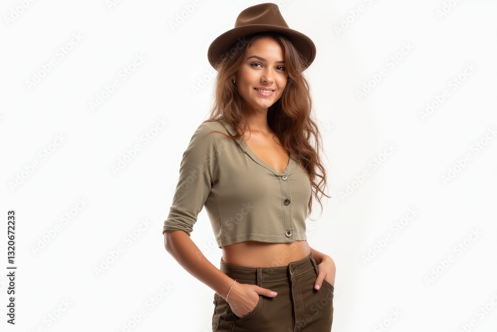Half-Length (Waist-Up) portrait of young stylish smiling Honduran female model in vintage wear isolated on pure white background looking at camera Half-Length (Waist-Up) portrait of young stylish smiling Honduran female model in vintage wear isolated on pure white background looking at camera