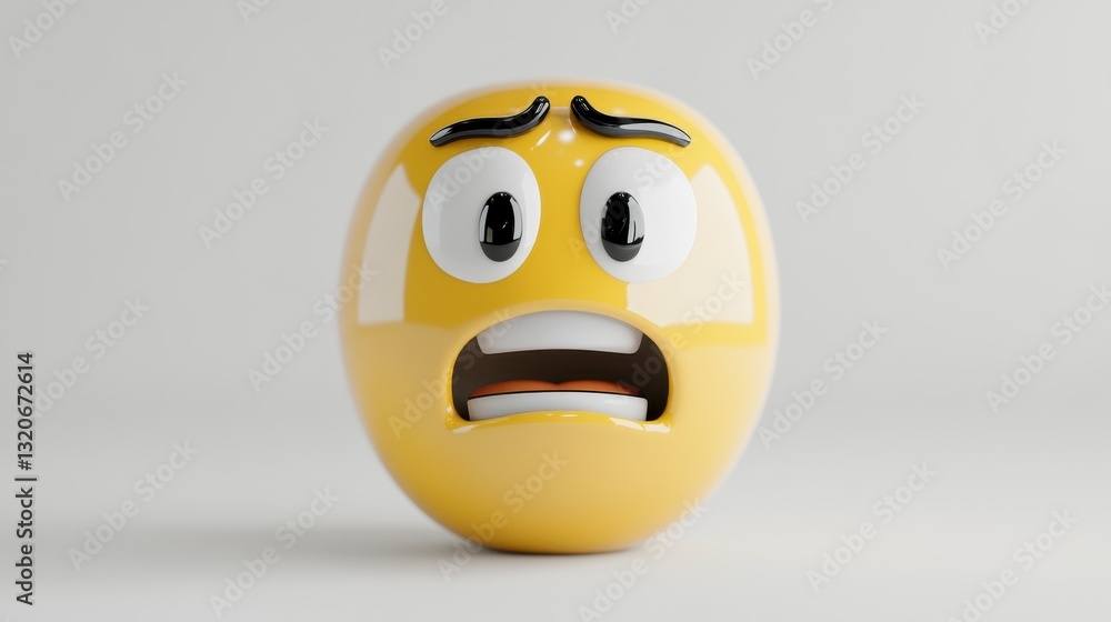Fototapeta premium 3D Render of a Yellow Spherical Emoji Showing Worry Against White Background