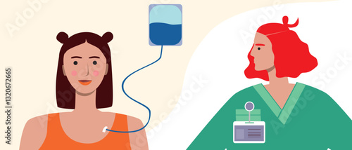 Cancer patient, doctor consultation, flat vector stock illustration with oncologist visit